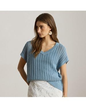 Ralph Lauren Ralph Lauren Cotton-Blend Mesh Short-Sleeve Sweater - Blue