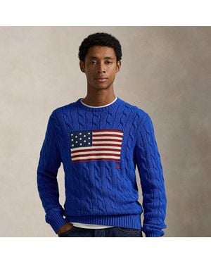 Polo Ralph Lauren Pullover Mit Zopfmuster Und Us-Flagge - Blau