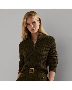 Ralph Lauren Aran-Pullover Mit Viertelreißverschluss - Grün