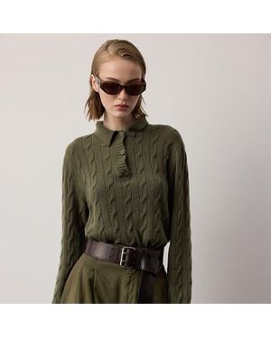 Ralph Lauren Cable-Knit Cashmere Polo Sweater - Green
