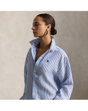 Polo Ralph Lauren Wide Cropped Gingham Linen Shirt - Blue
