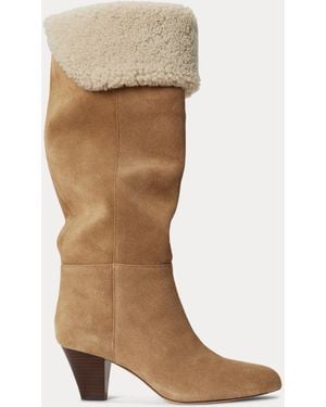 Ralph Lauren Emersyn Shearling & Suede Tall Boot Heel - Brown