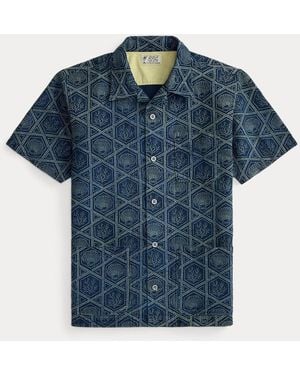 RRL Shell-Print Linen-Cotton Shirt - Blue