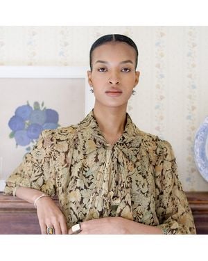 Ralph Lauren Floral-Print Crinkled Silk Blouse - Metallic