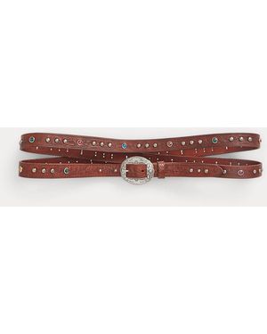 RRL Tooled Leather Double-Wrap Belt - Red