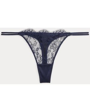 Ralph Lauren Satin-Lace Thong - Blue