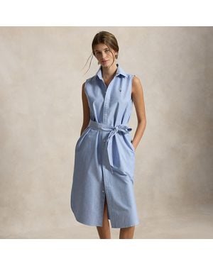 Polo Ralph Lauren Belted Oxford Sleeveless Shirtdress - Blue