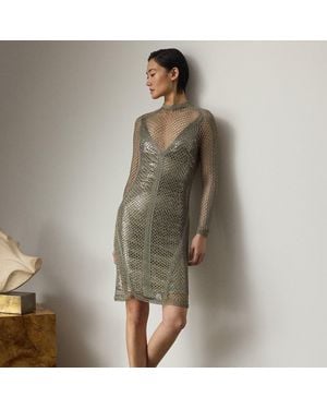 Ralph Lauren Metallic Mesh Mini Cocktail Dress - Green