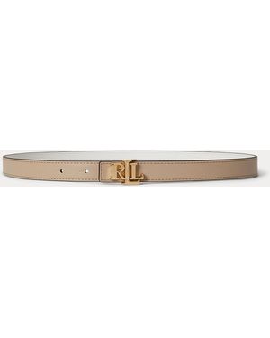 Ralph Lauren Logo Reversible Leather Skinny Belt - Natural