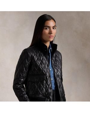 Polo Ralph Lauren Quilted Leather Bomber Jacket - Black