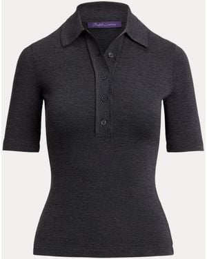 Ralph Lauren Mélange Wool Jersey Henley Polo Top - Black