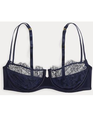 Ralph Lauren Satin-Lace Balconette Bra - Blue