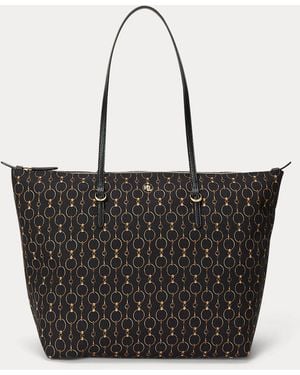 Ralph Lauren Striped Oxford Large Keaton Tote Bag - Black