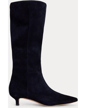 Ralph Lauren Francesca Sheep-Suede Tall Boot Heel - Blue