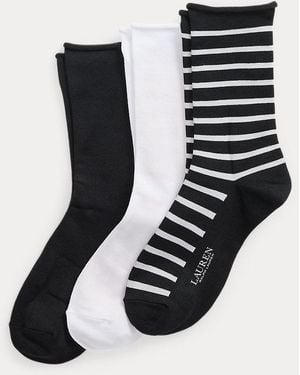 Ralph Lauren Breton Stripe Roll-Top Sock 3-Pack - Black