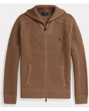 Polo Ralph Lauren Waffle-Knit Wool-Cotton Full-Zip Jumper - Brown