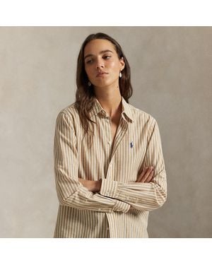 Polo Ralph Lauren Classic Fit Striped Cotton-Linen Shirt - Brown