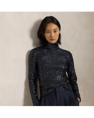 Ralph Lauren Sequined Mesh Turtleneck - Blue