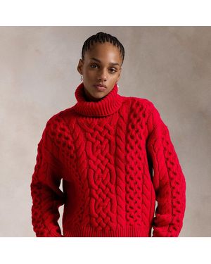 Ralph Lauren Aran-Knit Wool-Alpaca Turtleneck - Red