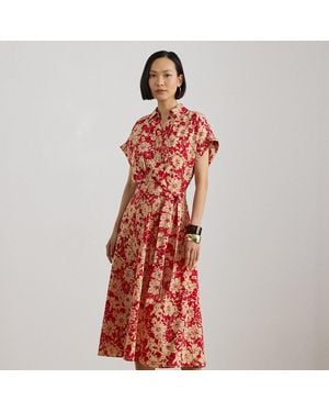 Ralph Lauren Floral Belted Crepe Dress - Red