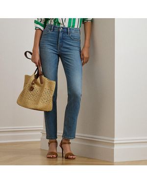 Ralph Lauren Jean Droit 7/8 Taille Haute - Bleu