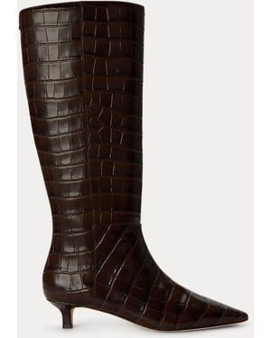 Ralph Lauren Francesca Croc-Embossed Tall Boot Heel - Brown
