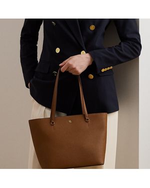 Ralph Lauren Medium Karly Crosshatch Leather Tote - Black