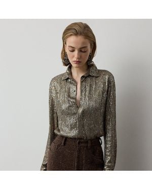 Ralph Lauren Reice Embellished Silk Georgette Shirt - Grey