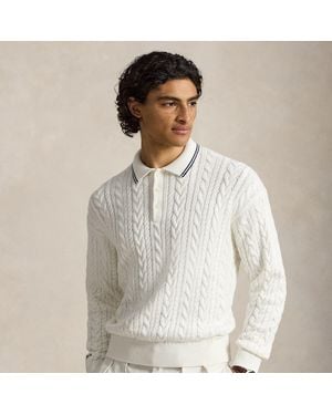 Polo Ralph Lauren Relaxed Fit Cable Polo-Collar Sweater - White