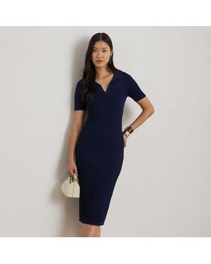 Ralph Lauren Rib-Knit Pencil Skirt - Blue