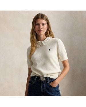Polo Ralph Lauren Kurzärmliger Pullover Mit Spitzenkragen - Natur