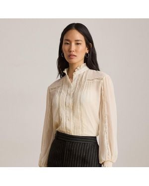 Ralph Lauren Lace-Trim Crinkle Georgette Blouse - Natural
