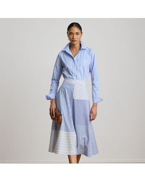 Ralph Lauren Patchwork-Striped Broadcloth Midi Skirt - Blue