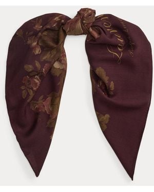 Ralph Lauren Floral Wool Square Scarf - Brown