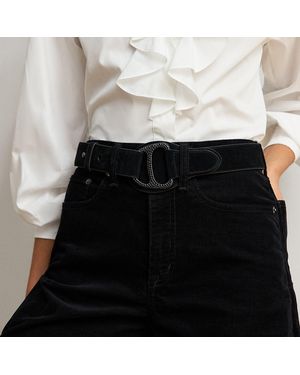 Ralph Lauren Suede Embellished D-Ring Wide Belt - Black