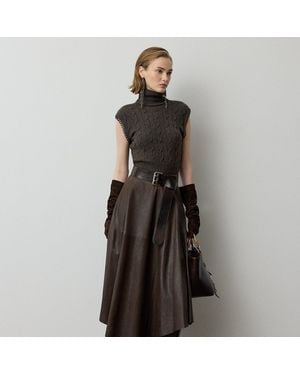 Ralph Lauren Cecilie Distressed Lambskin Skirt - Gray