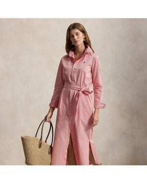 Polo Ralph Lauren Belted Striped Cotton Shirtdress - Pink