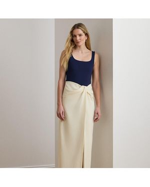 Ralph Lauren Two-Tone Ottoman & Crepe Sleeveless Gown - Blue