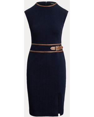 Ralph Lauren Jurk Met Visgraatmotief, Kapmouw En Gesp - Blauw