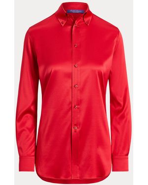 Ralph Lauren Cameron Straight Fit Silk Shirt - Red