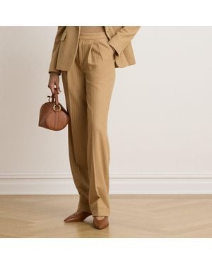 Ralph Lauren Pinstripe Pleated Twill Straight Pant - Natural