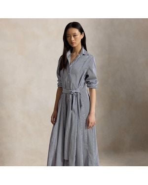 Ralph Lauren Striped Cotton Tie-Waist Shirtdress - Gray