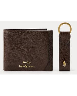 Polo Ralph Lauren 3-In-1 Leather Wallet & Key Fob Gift Set - Brown