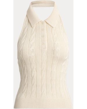 Ralph Lauren Jersey Halter Polo En Punto De Ochos - Neutro
