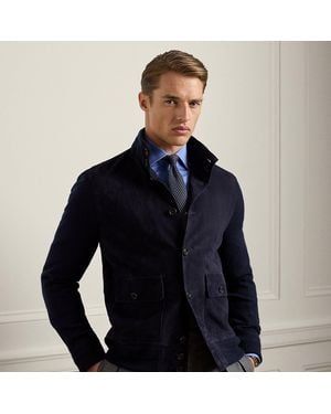 Ralph Lauren Suede-front Cashmere Cardigan - Blue
