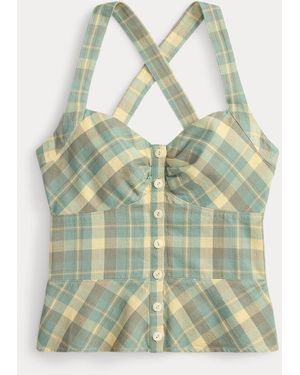 RRL Plaid Twill Button-Front Top - Green