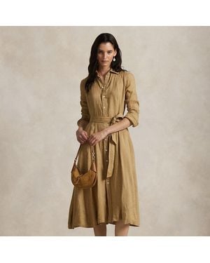 Ralph Lauren Belted Linen A-Line Shirtdress - Green