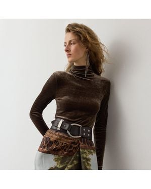 Ralph Lauren Ilene Velour Mockneck Top - Brown