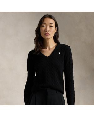 Polo Ralph Lauren Cable-Knit Wool-Cashmere V-Neck Jumper - Black