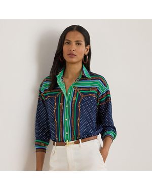 Ralph Lauren Relaxed Fit Belting & Polka-Dot Shirt - Blue